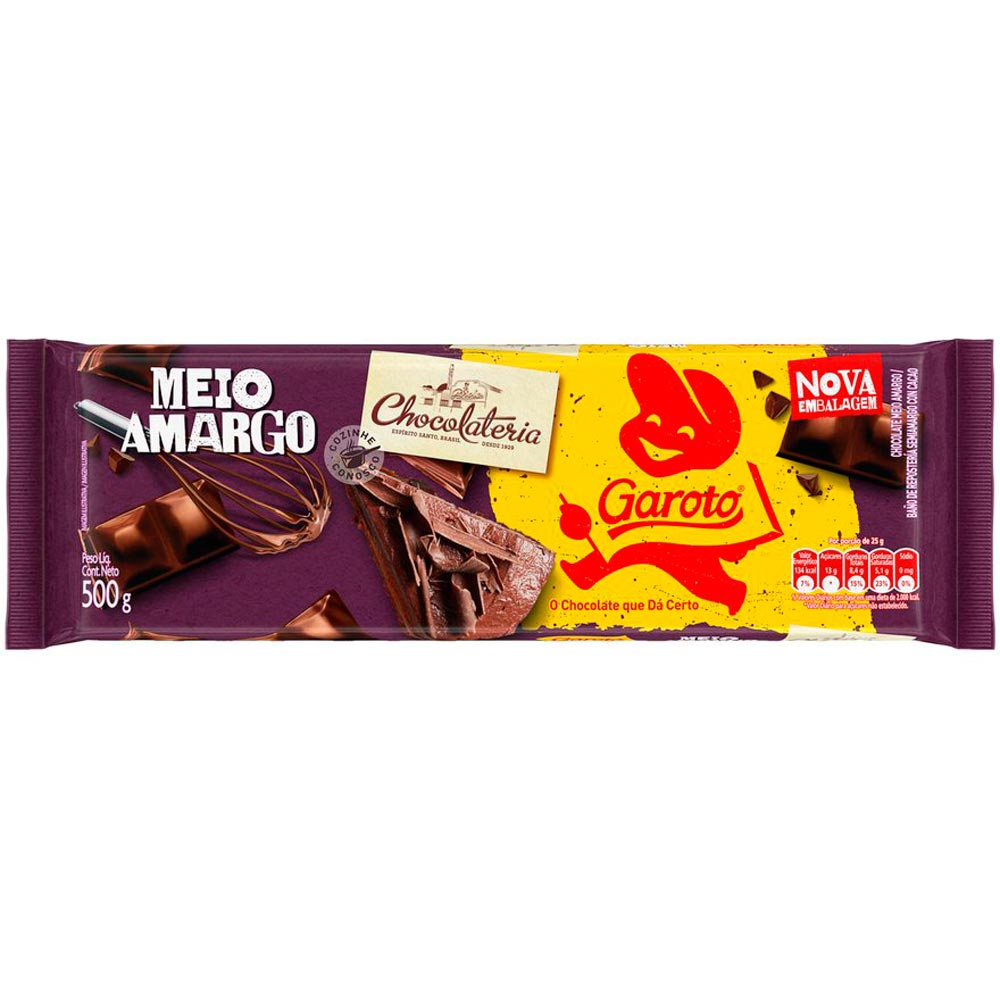 Chocolate para Cobertura Garoto Meio Amargo 500g