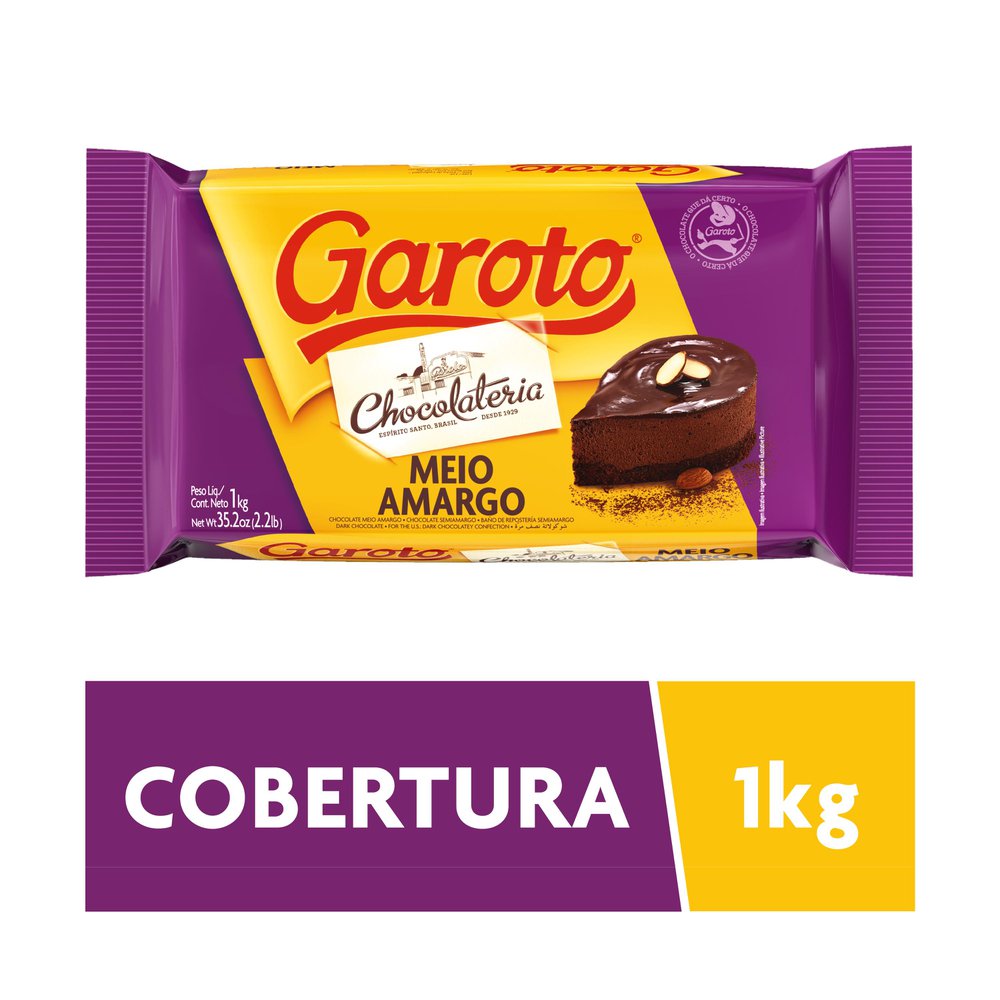 Chocolate para Cobertura GAROTO Meio Amargo 1kg