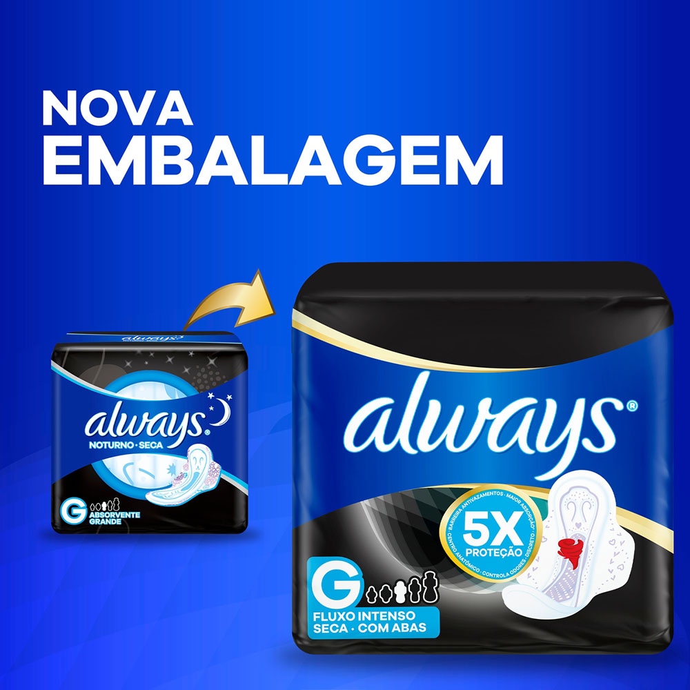 Absorvente Always Noites Tranquilas Seca com abas 8 Unidades