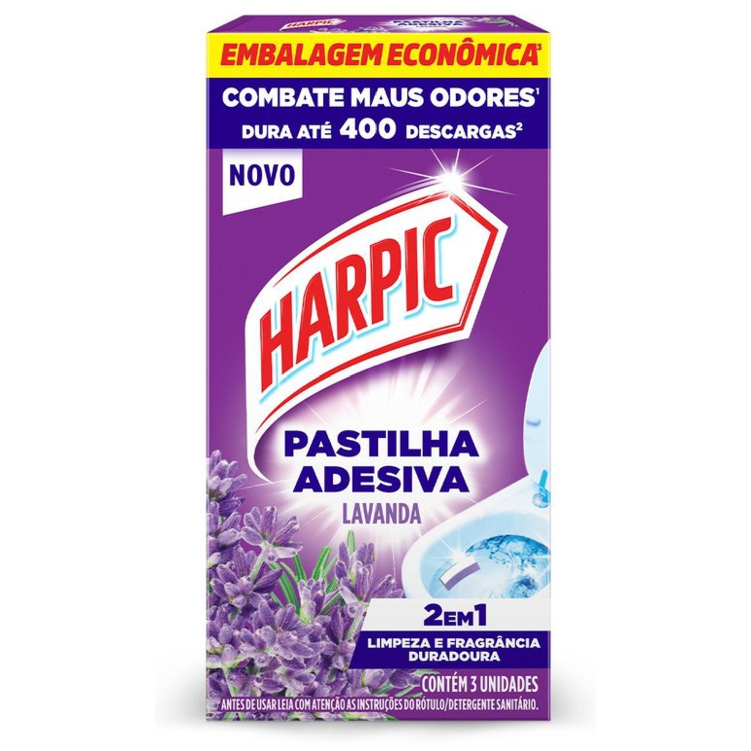 Pastilha Adesiva Sanitária Harpic Lavanda com 3 Unidades