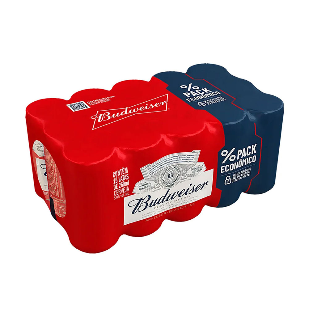 Cerveja Pilsen Budweiser Lata 269ml - Pack com 15 Unidades