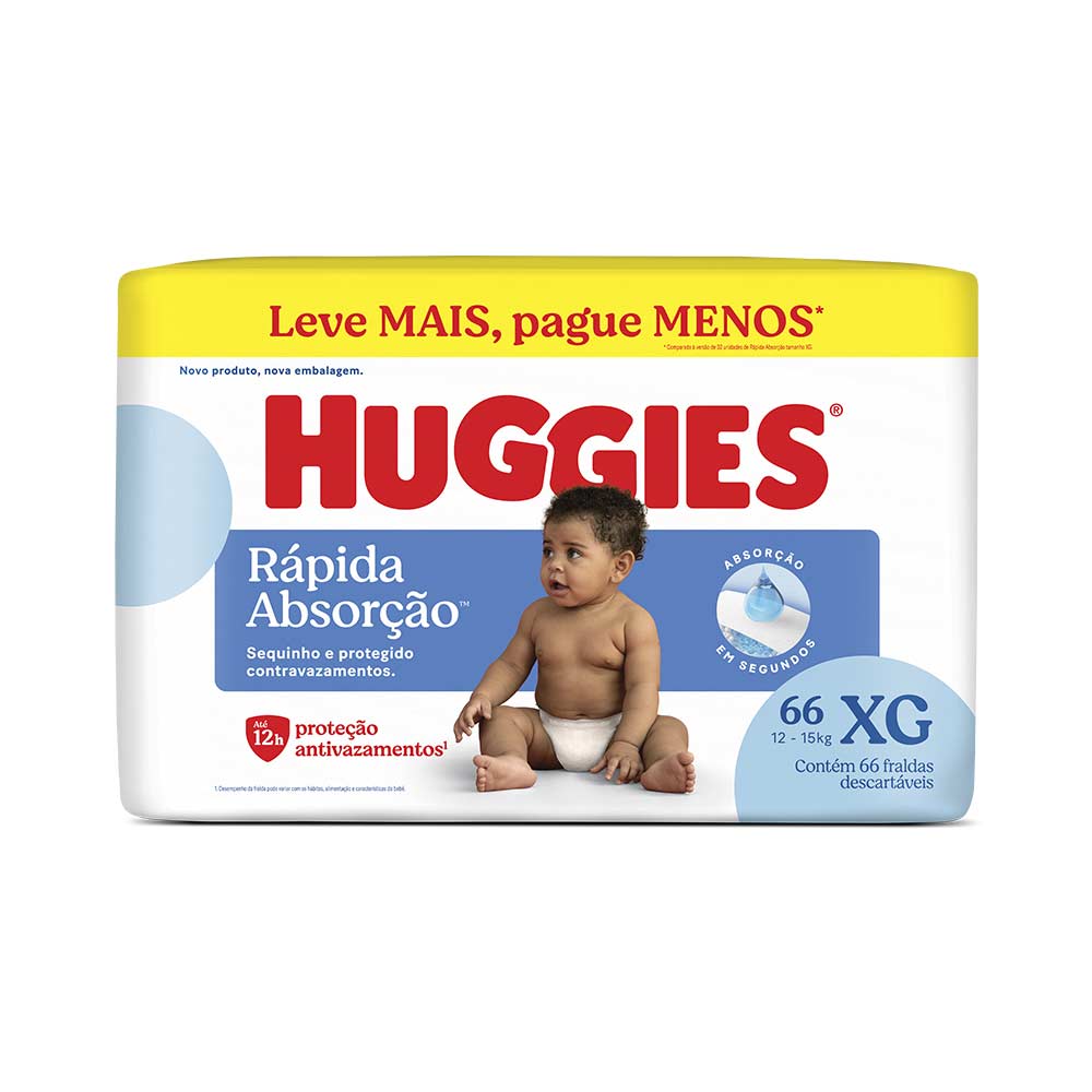 Fralda Huggies XG 66 unidades proteção e conforto para bebês