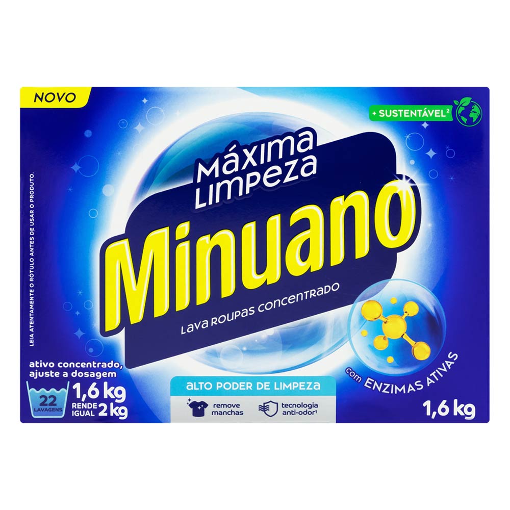 Lava-Roupas Pó Concentrado Máxima Limpeza Minuano 1,6kg | Tenda