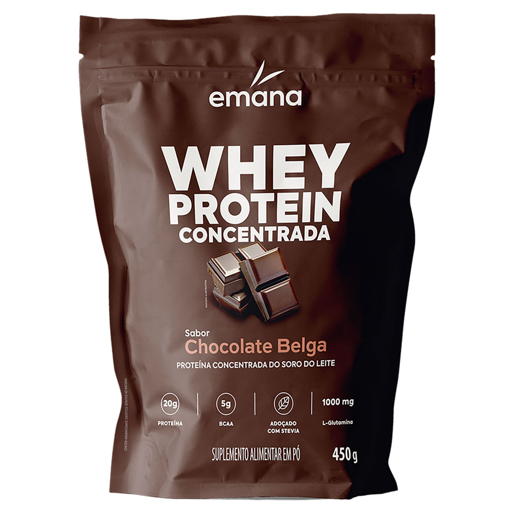 Whey Protein Concentrada Sabor Chocolate Belga Emana 450g