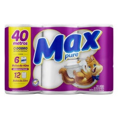 Papel Higiênico Folha Dupla Max Pure 40m 6 Unidades