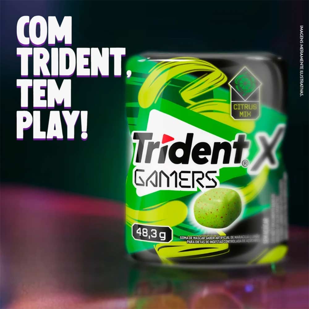 Chiclete Trident X Gamers Citrus Mix Sem Açúcar Pote 48,3g | Tenda