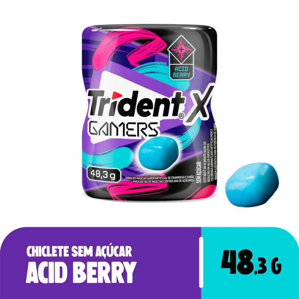 Chiclete Trident X Gamers Acid Berry Sem Açúcar Pote 48,3g | Tenda