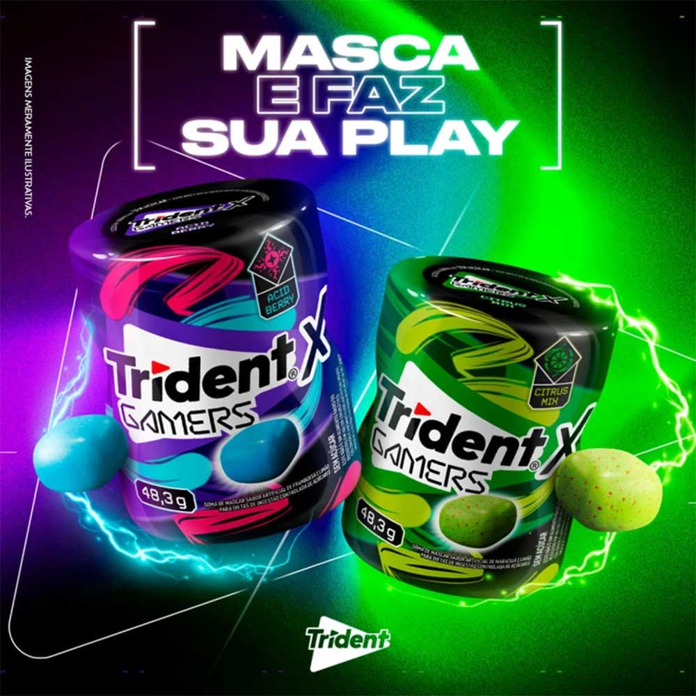 Chiclete Trident X Gamers Acid Berry Sem Açúcar Pote 48,3g | Tenda