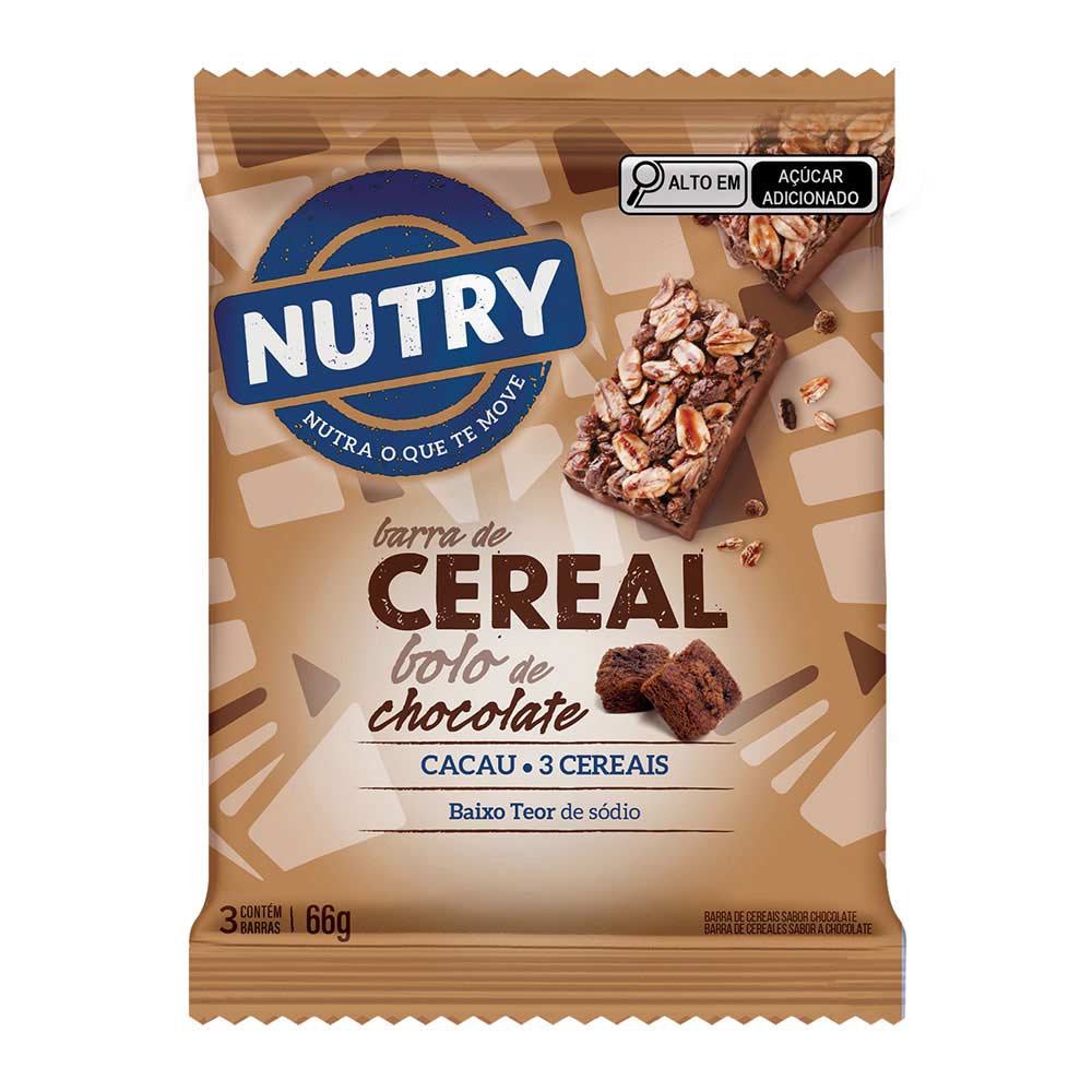 Barra de Cereal Bolo de Chocolate Nutry 22g 3 Unidades